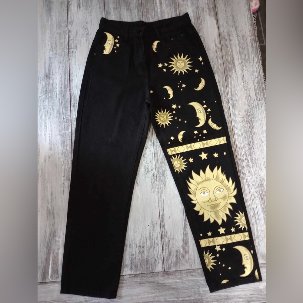 Star and moon black jeans
